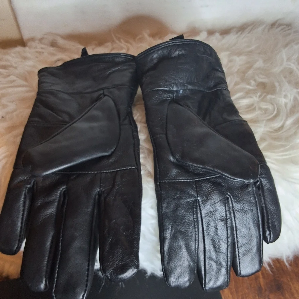 Vintage Black Leather Ladylike Bow Gloves M/L